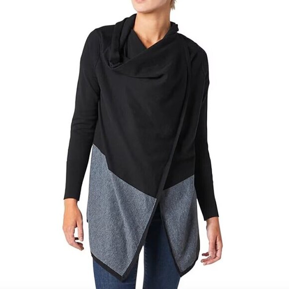NWT SmartWool Edgewood Colorblock Wrap Cardigan Sweater Black Grey Women's M - Picture 1 of 8